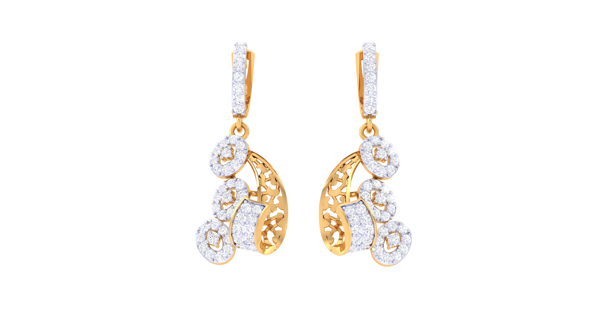 Curved Trio Diamond Drop Earrings