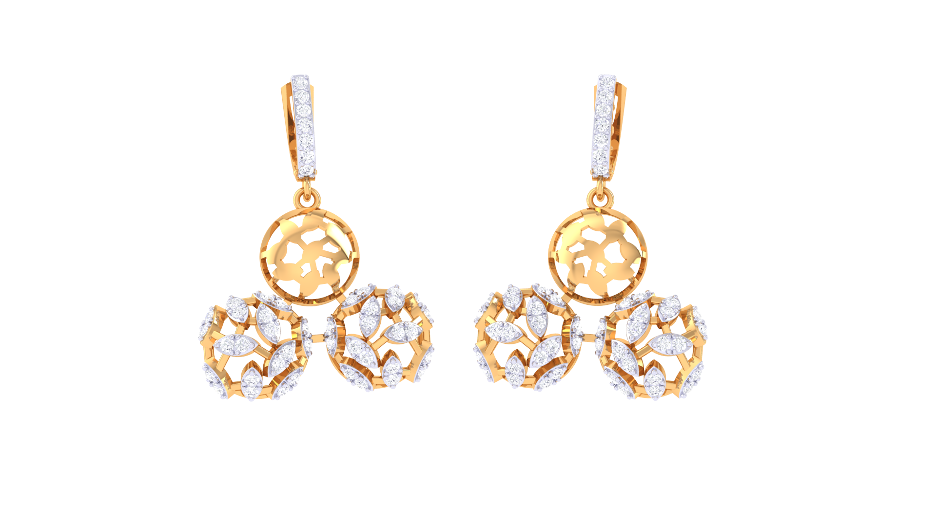Hoop Top Floral Diamond Drop Earrings