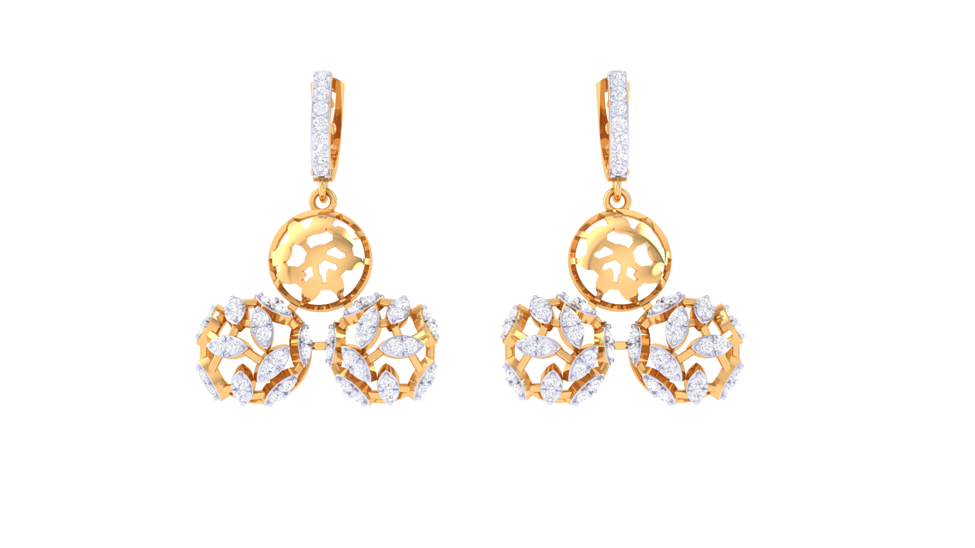 Hoop Top Floral Diamond Drop Earrings