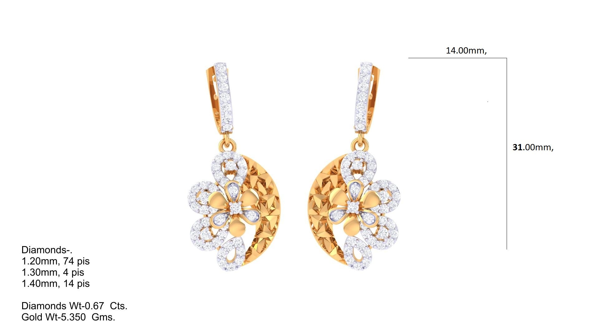 Crescent Floral Diamond Hoop Earrings