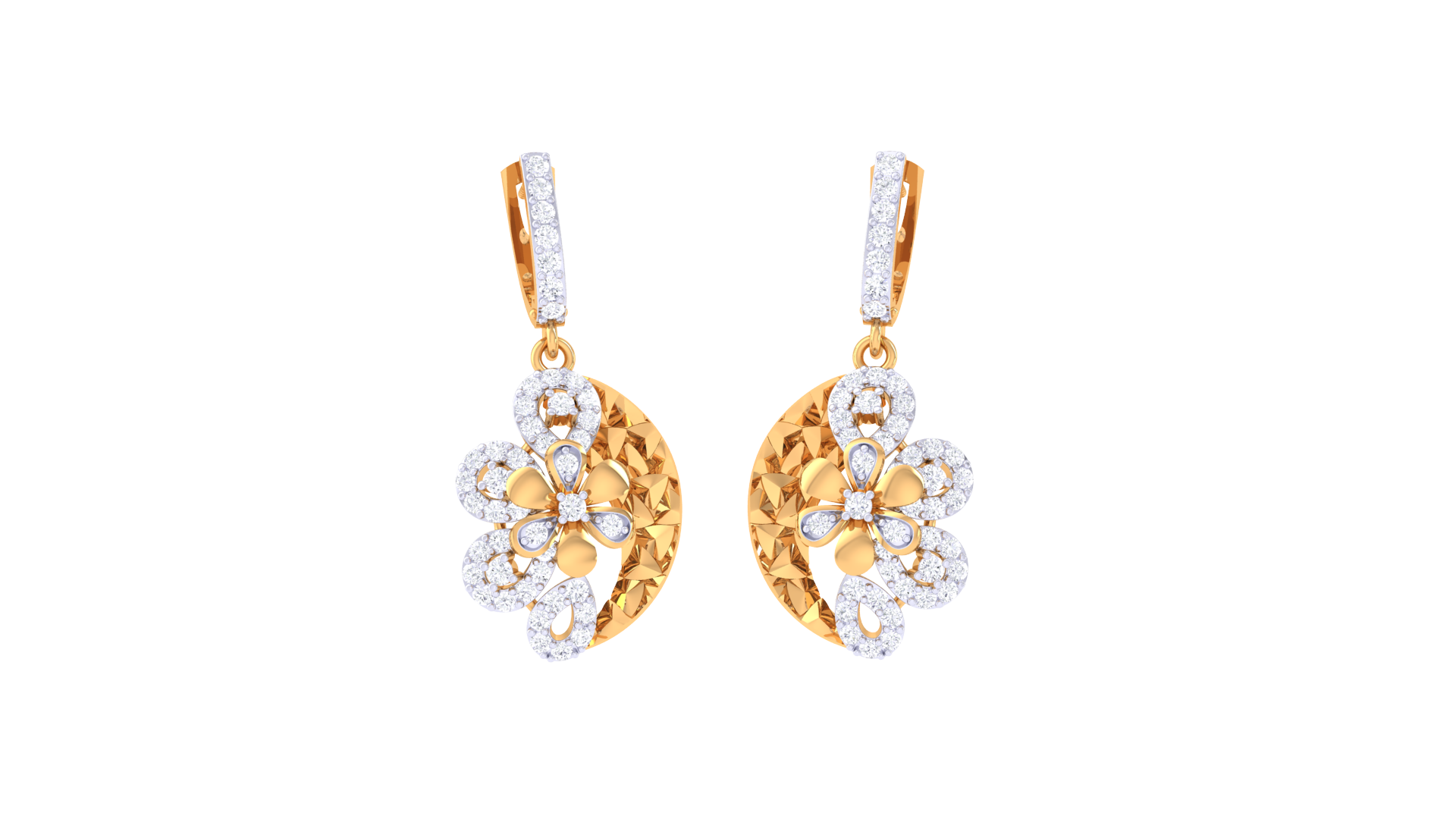 Crescent Floral Diamond Hoop Earrings