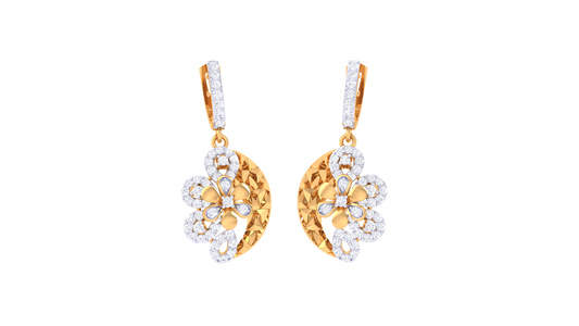 Crescent Floral Diamond Hoop Earrings