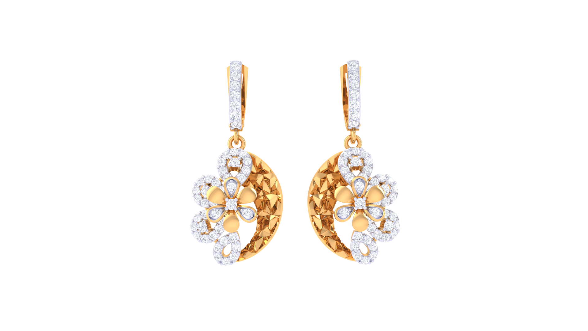Crescent Floral Diamond Hoop Earrings