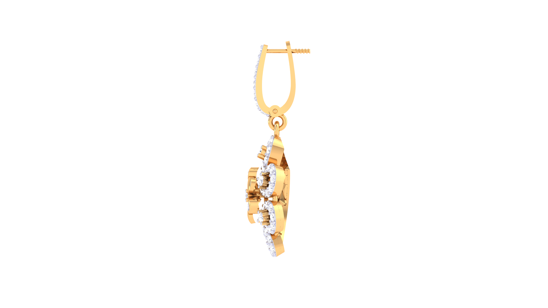 Crescent Floral Diamond Hoop Earrings