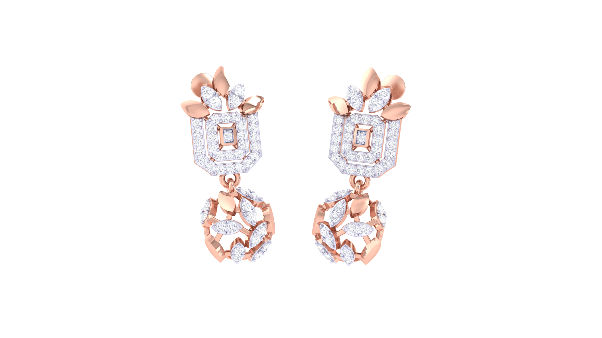 Square Top Circular Diamond Drop Earrings