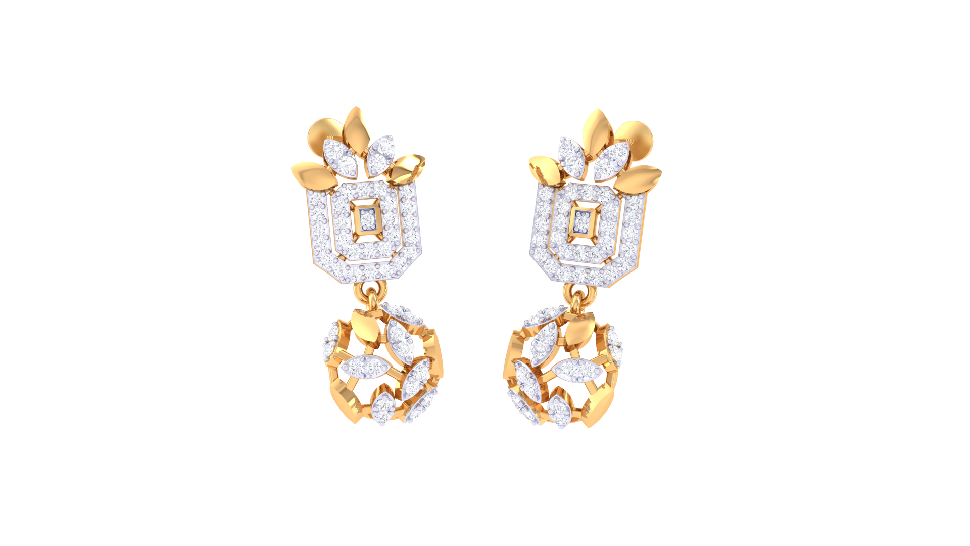 Square Top Circular Diamond Drop Earrings