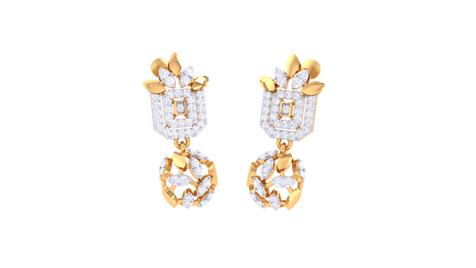 Square Top Circular Diamond Drop Earrings