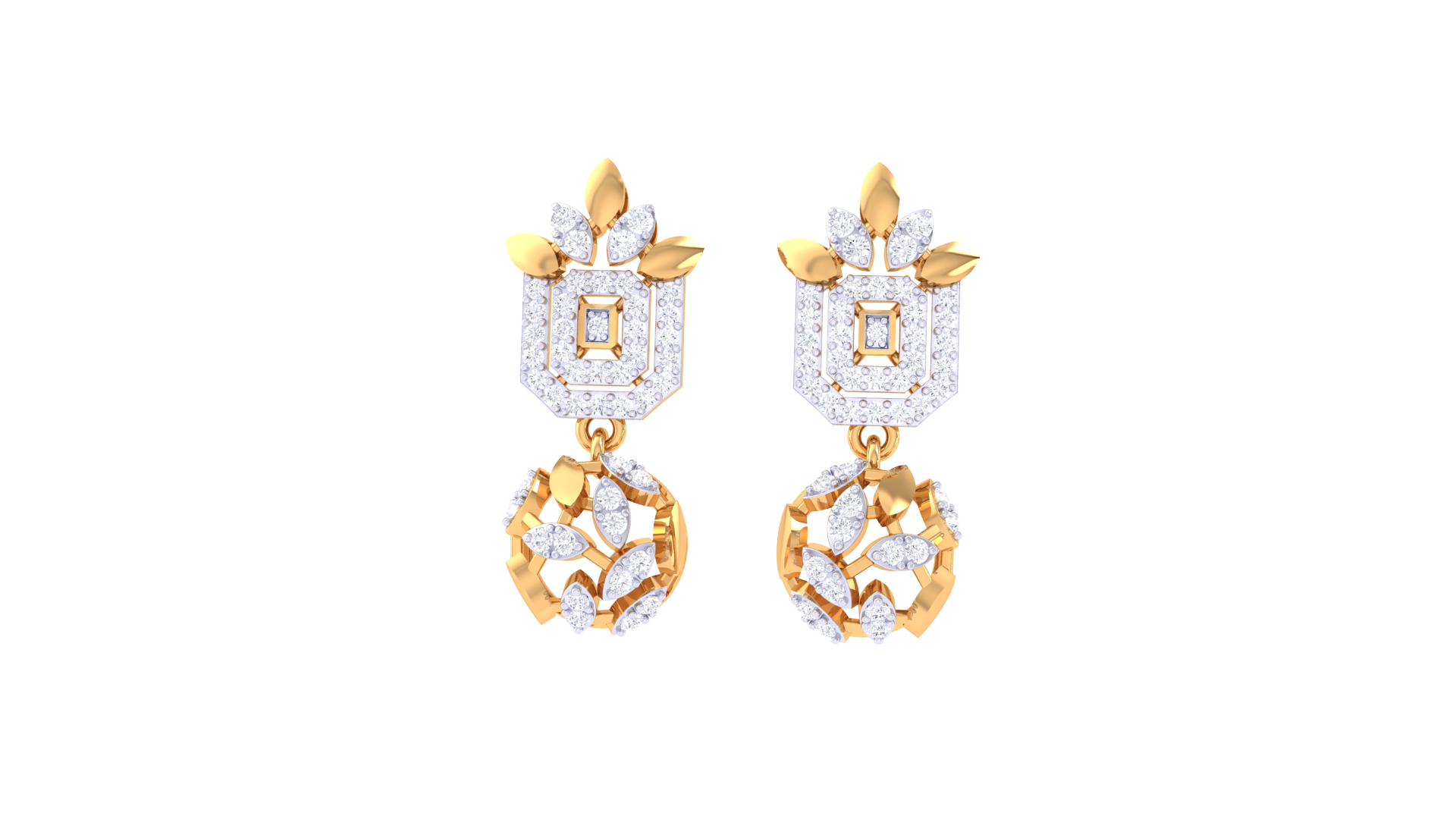 Square Top Circular Diamond Drop Earrings