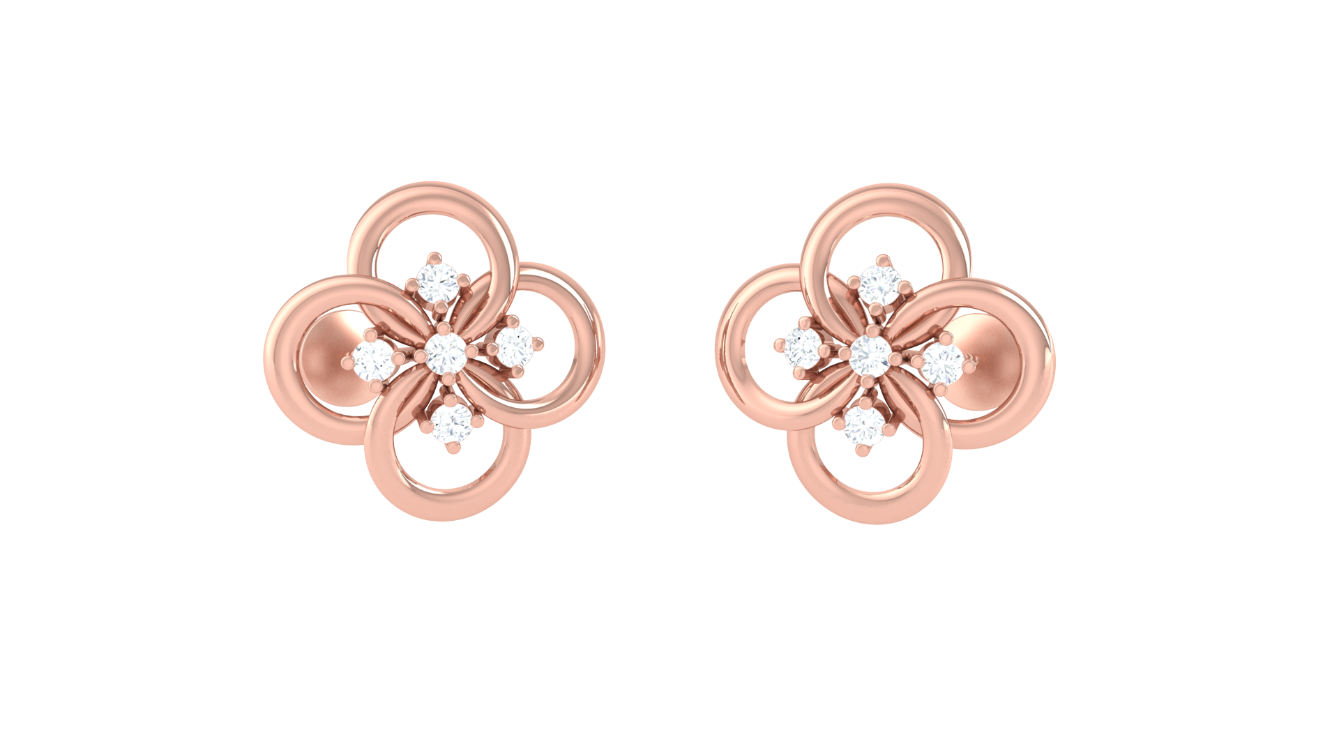 Polished Flower Design Diamond Earrings