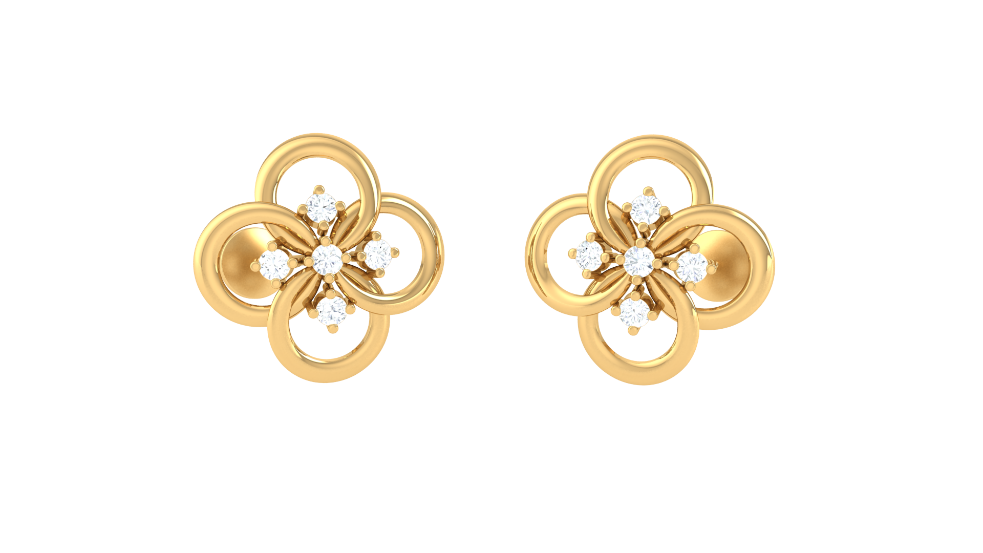 Polished Flower Design Diamond Earrings