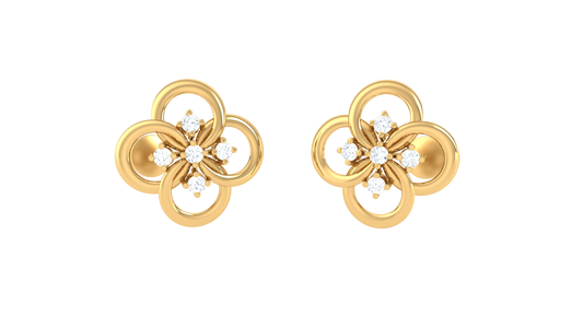Polished Flower Design Diamond Earrings