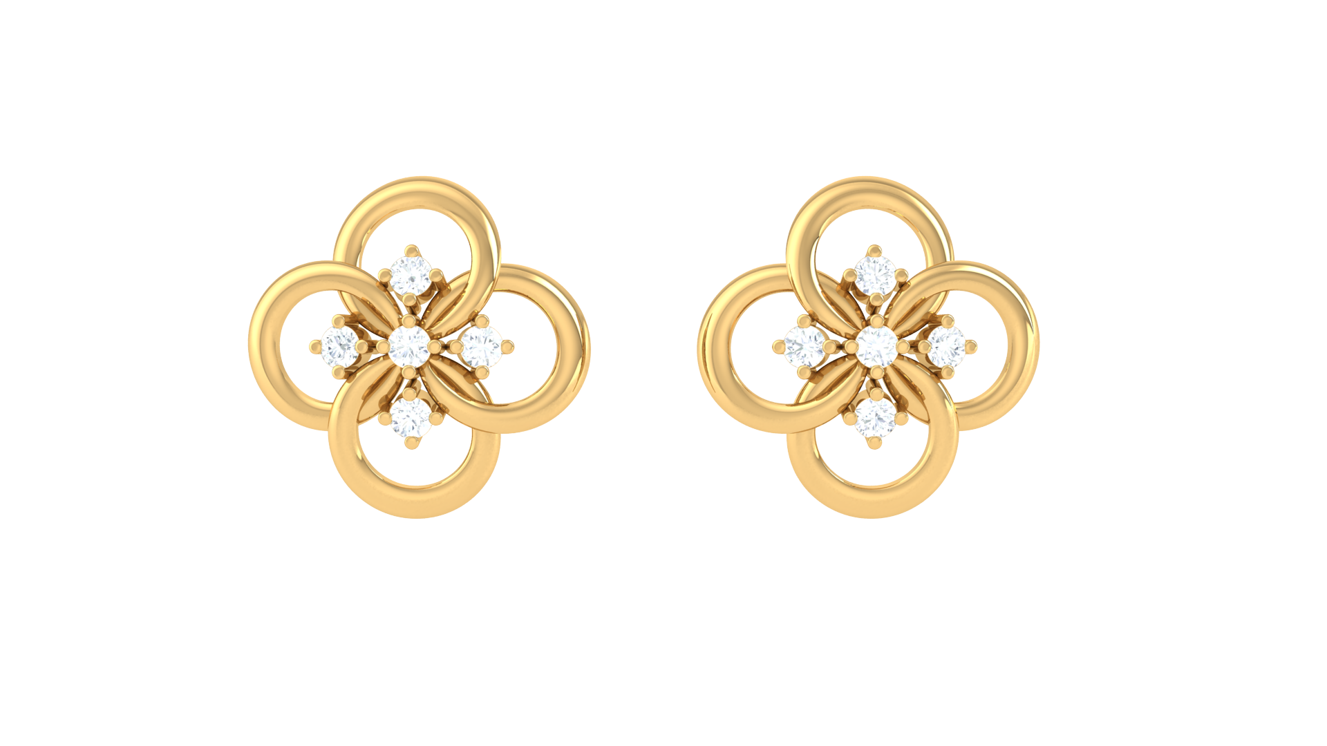 Polished Flower Design Diamond Earrings