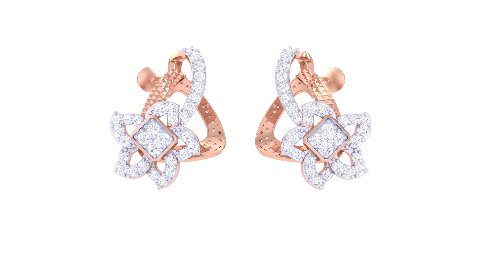 Elegant Diamond Flower Stud Earrings