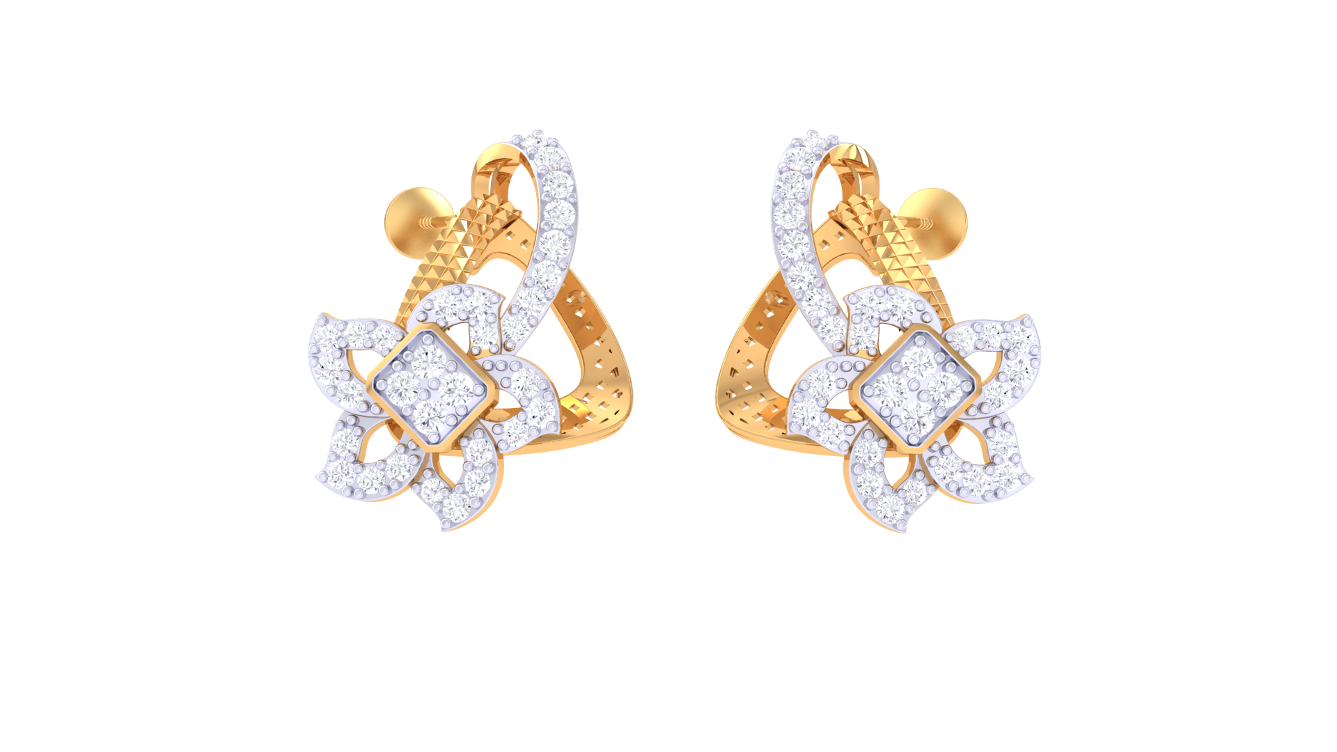 Elegant Diamond Flower Stud Earrings