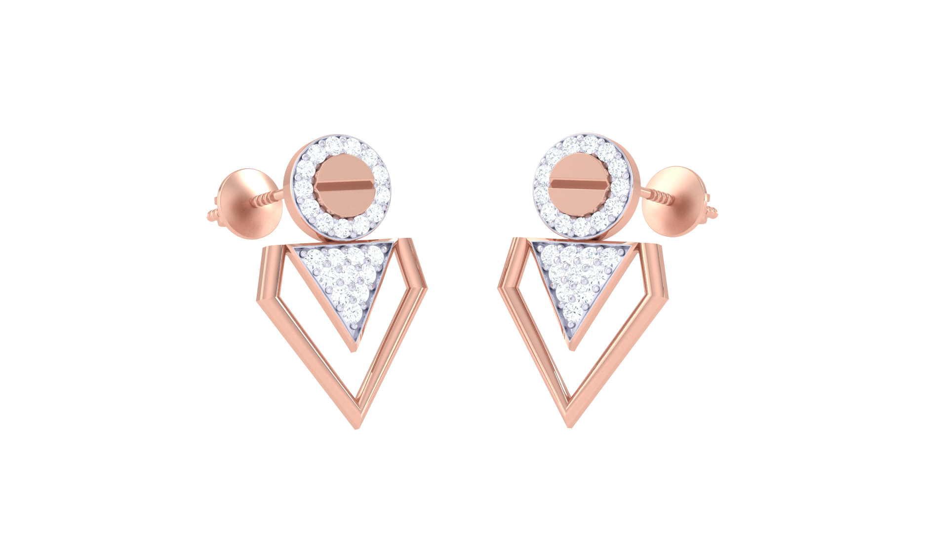 Gold Circle Triangle Earrings