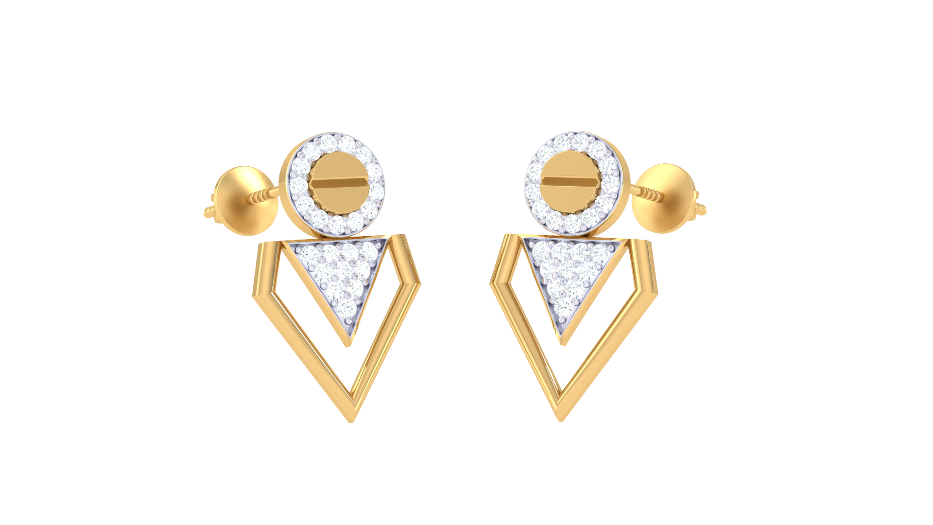 Gold Circle Triangle Earrings