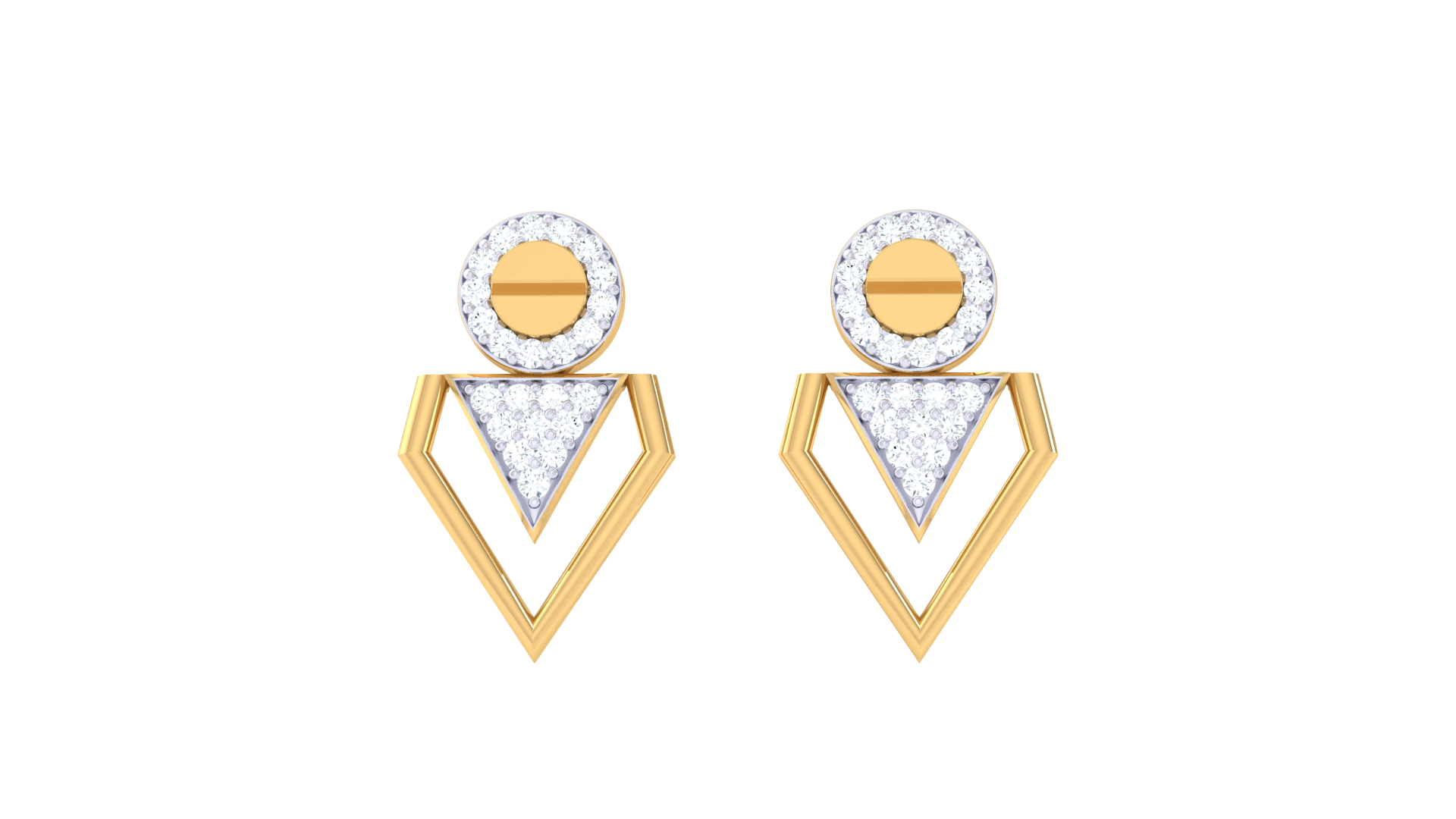 Gold Circle Triangle Earrings