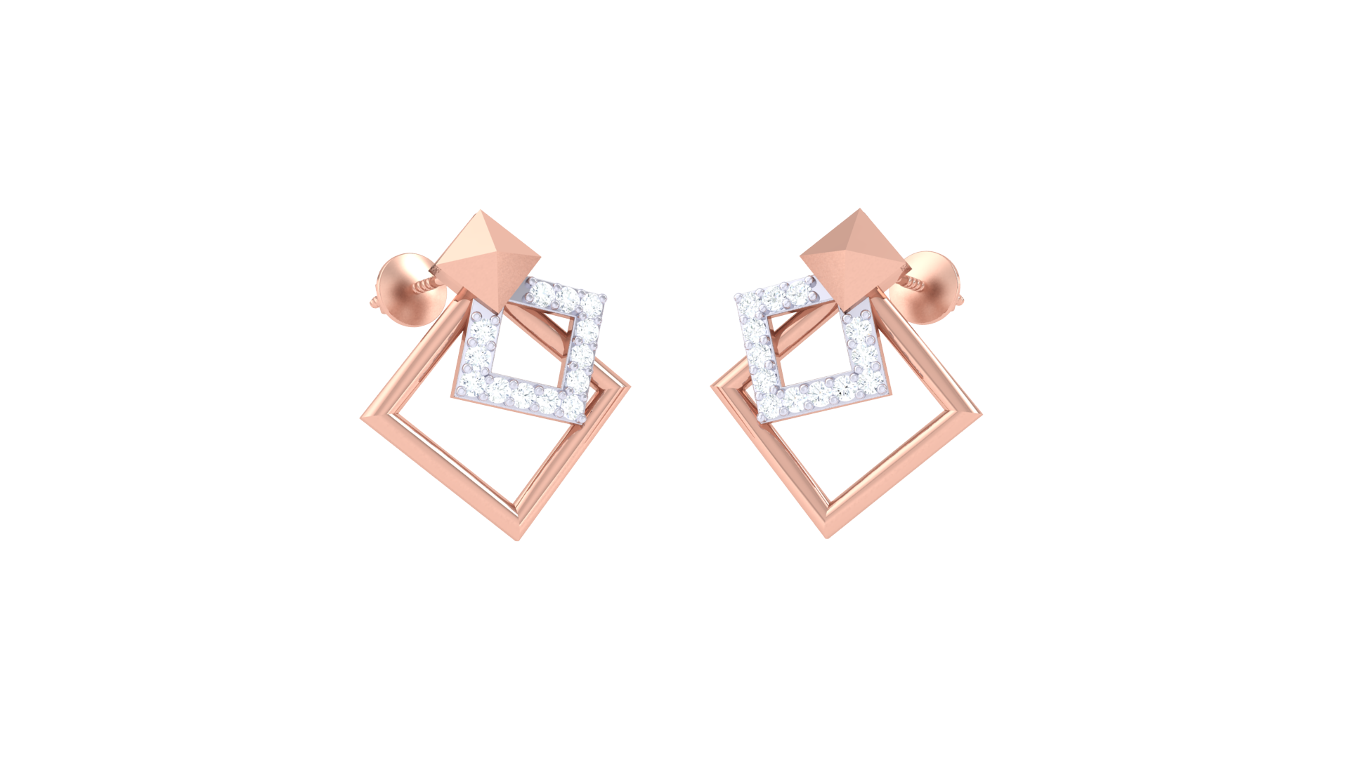 Geometric Pyramid Square Diamond Earrings