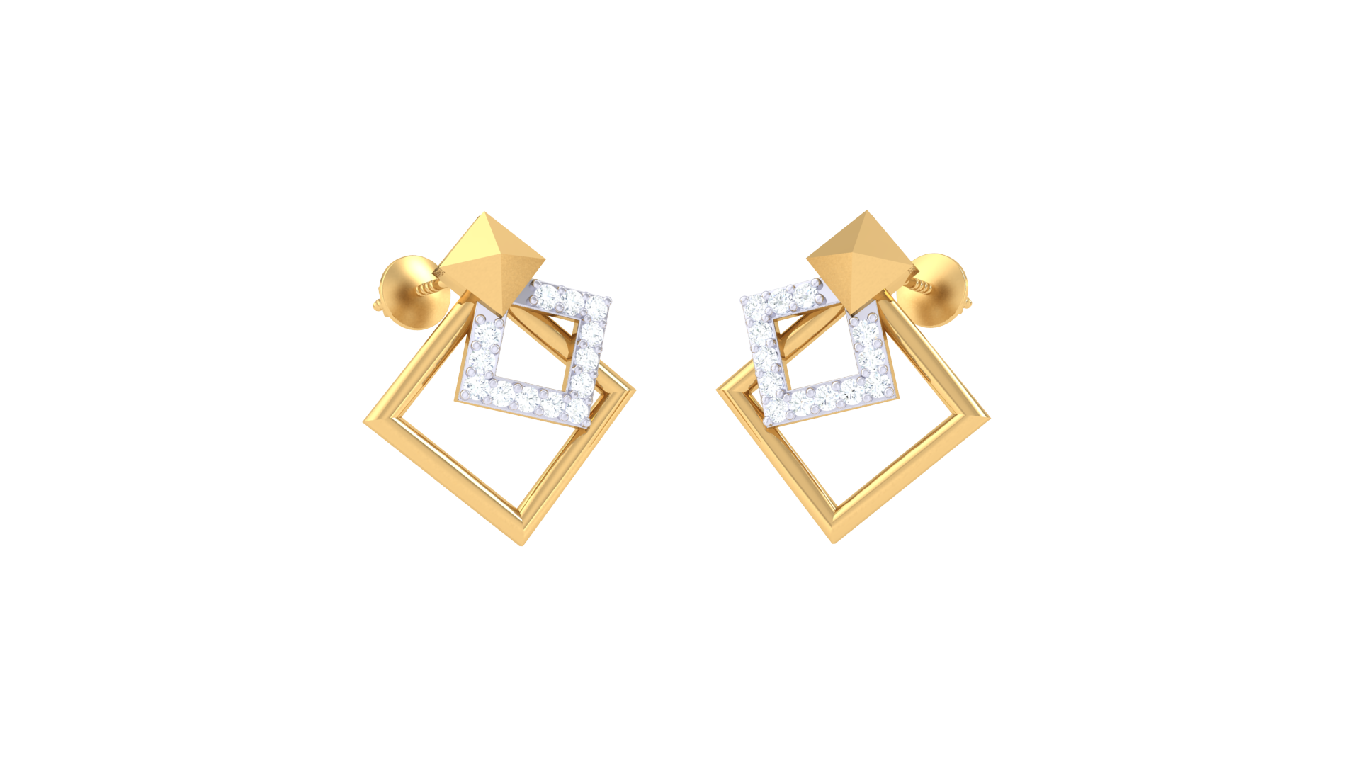 Geometric Pyramid Square Diamond Earrings