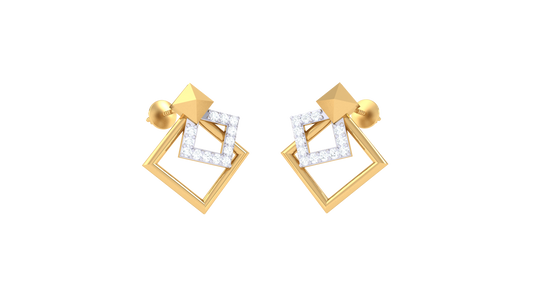 Geometric Pyramid Square Diamond Earrings