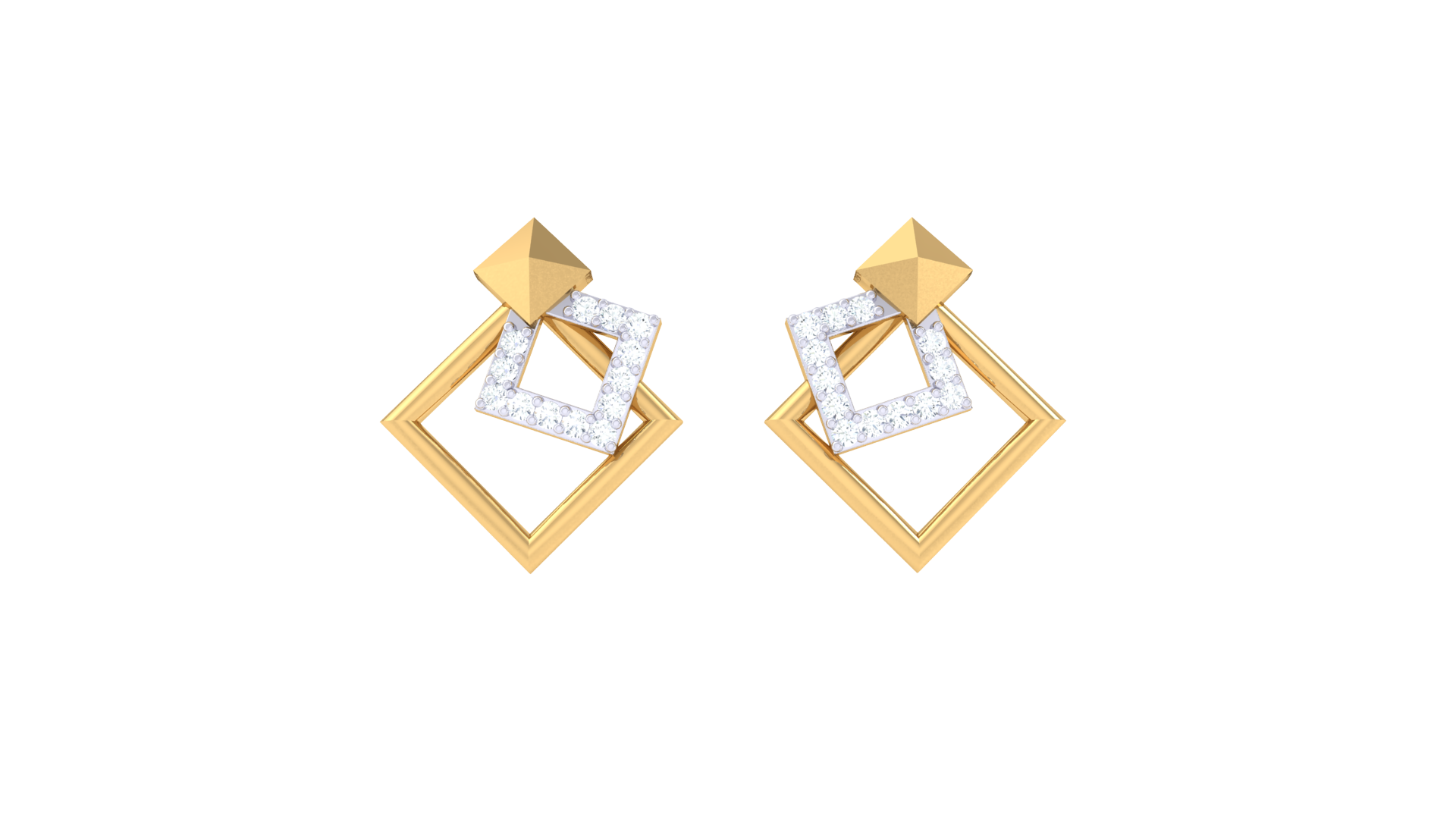 Geometric Pyramid Square Diamond Earrings