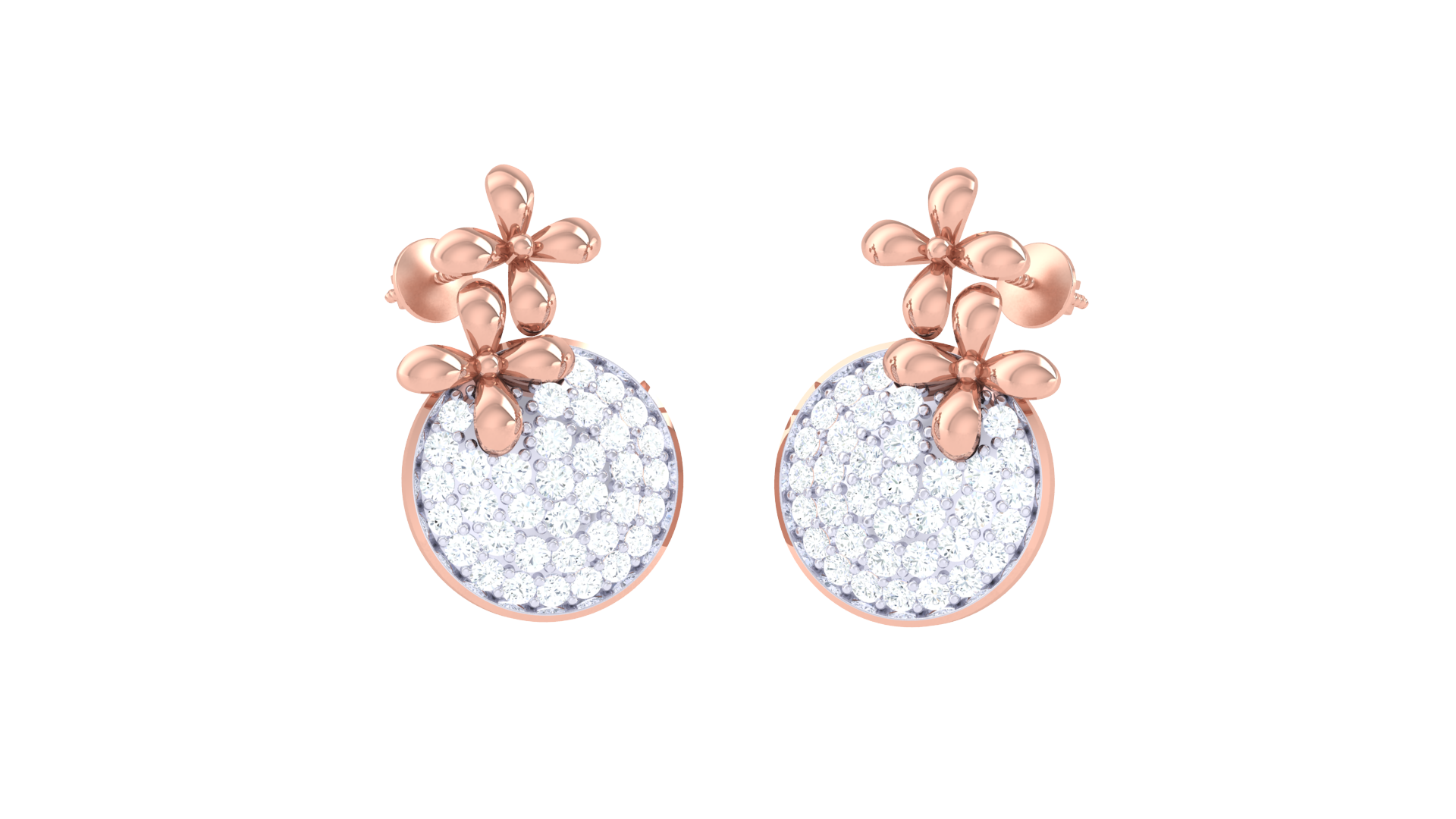 Glittering Circle Leaf Diamond Earrings