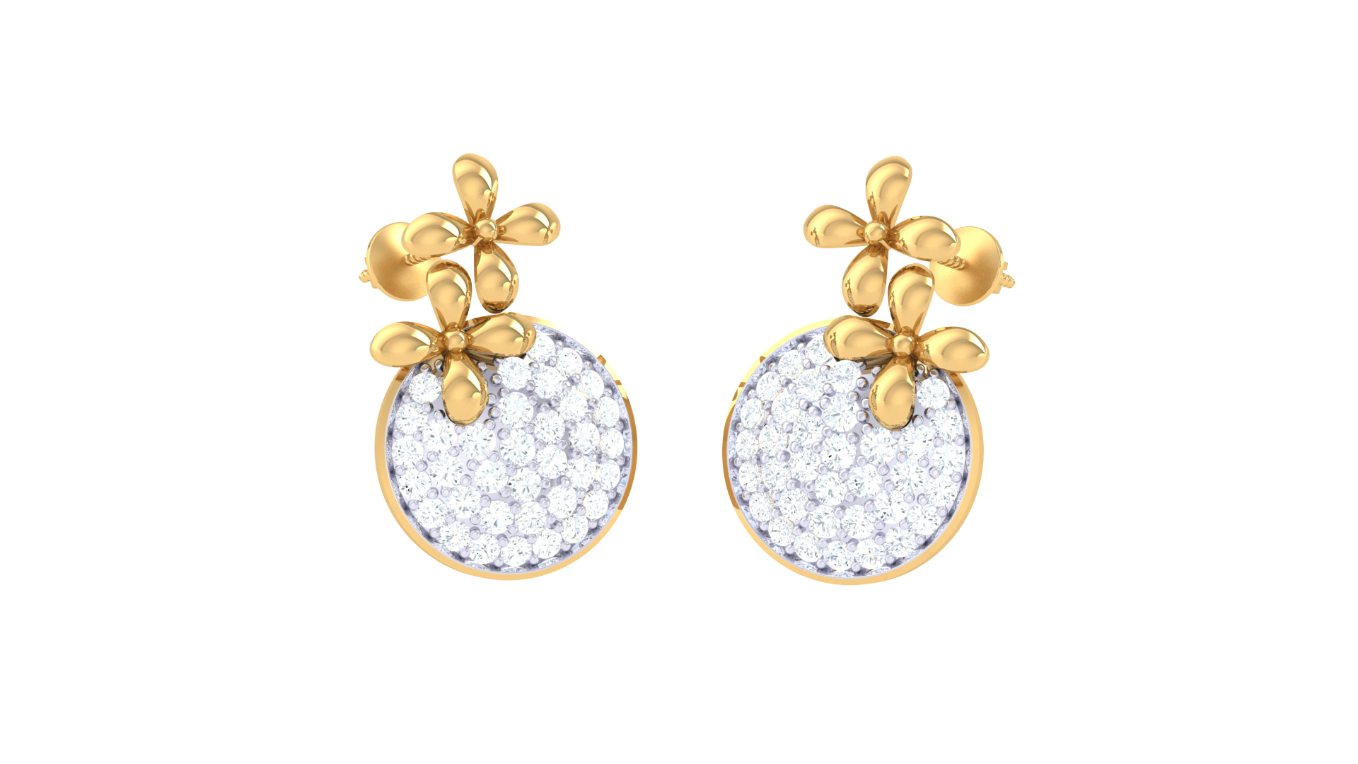 Glittering Circle Leaf Diamond Earrings