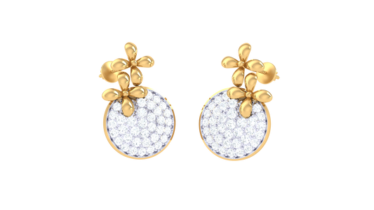 Glittering Circle Leaf Diamond Earrings