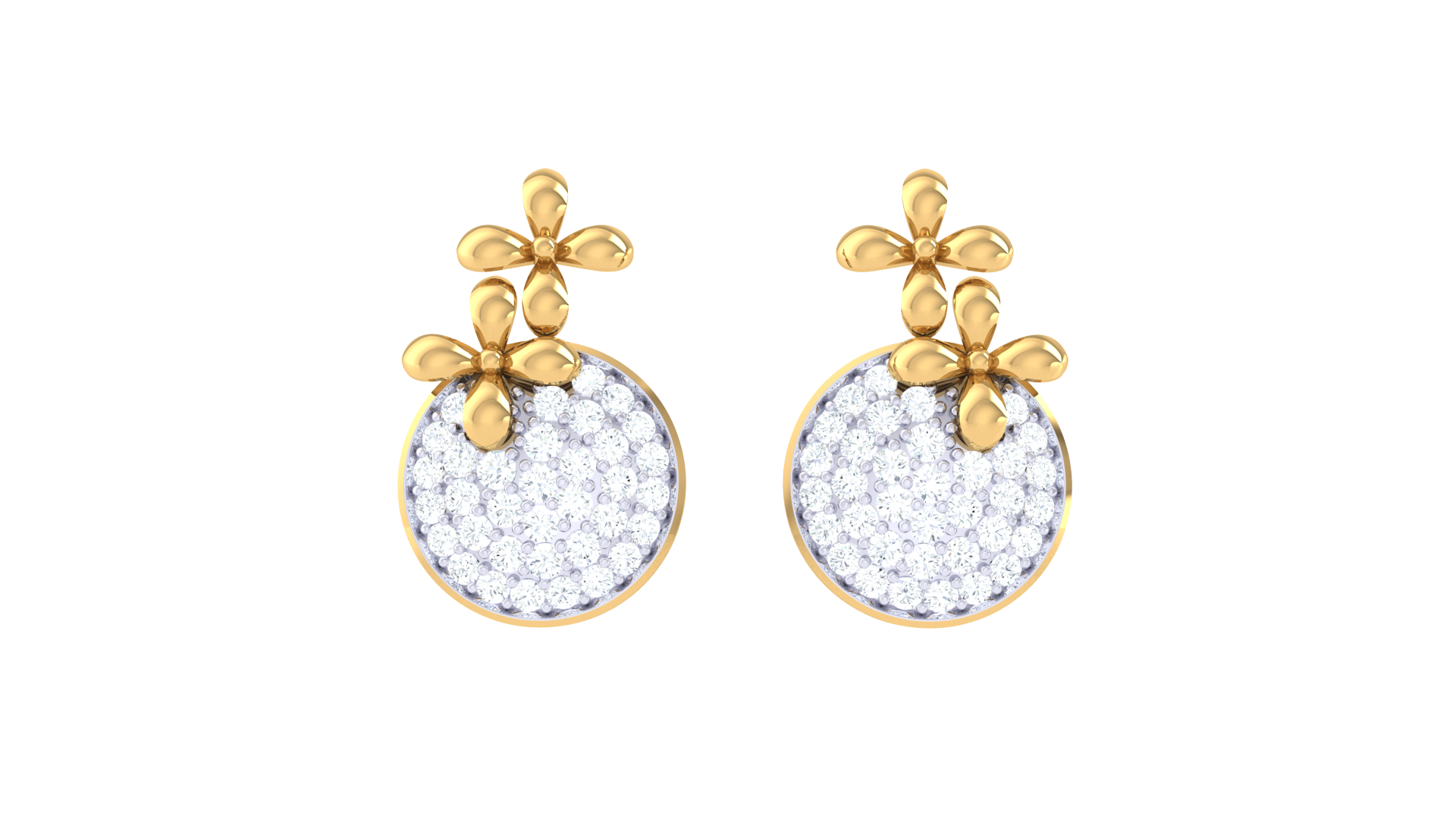 Glittering Circle Leaf Diamond Earrings