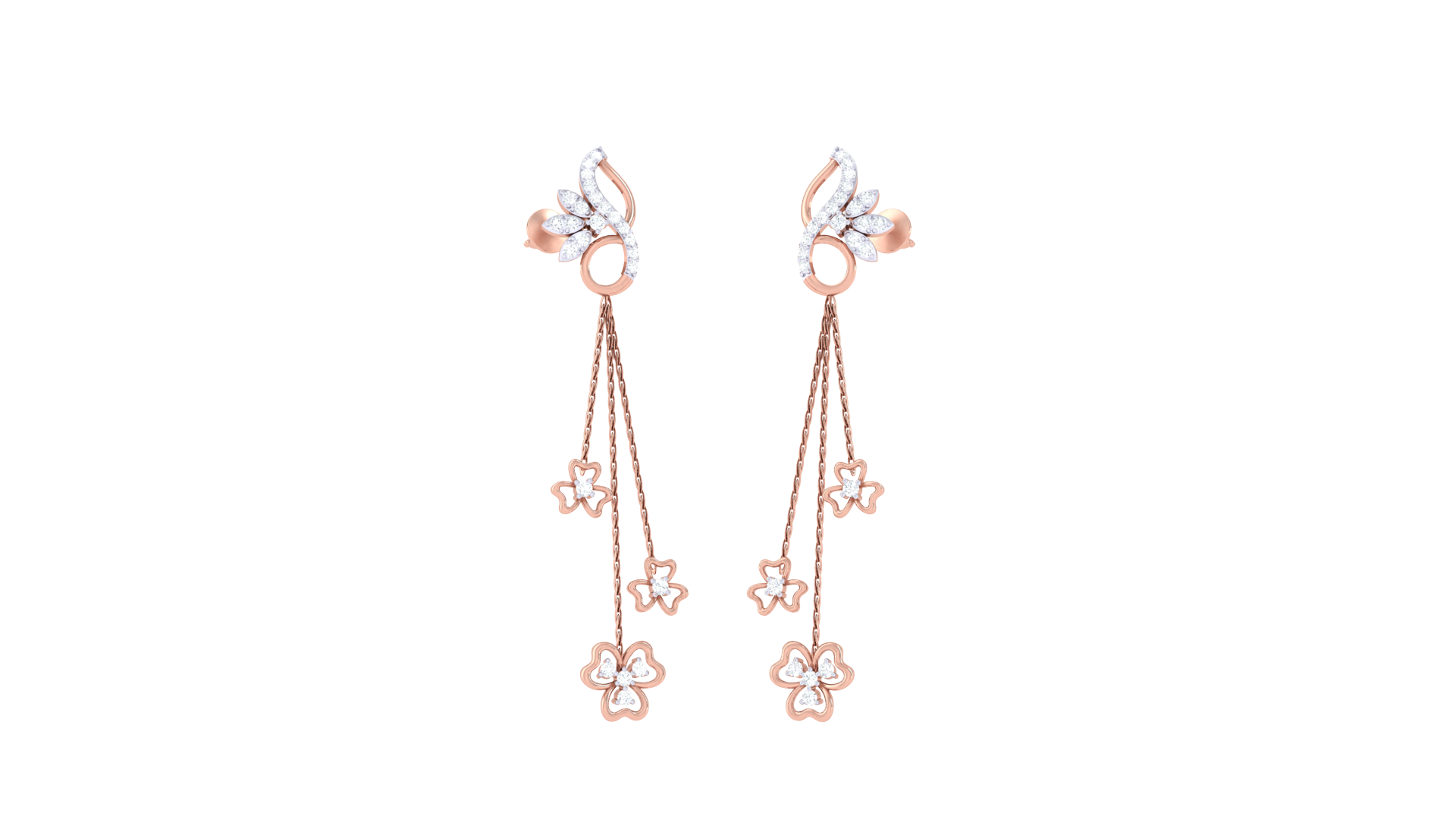 Gold Floral Chain Diamond Earrings