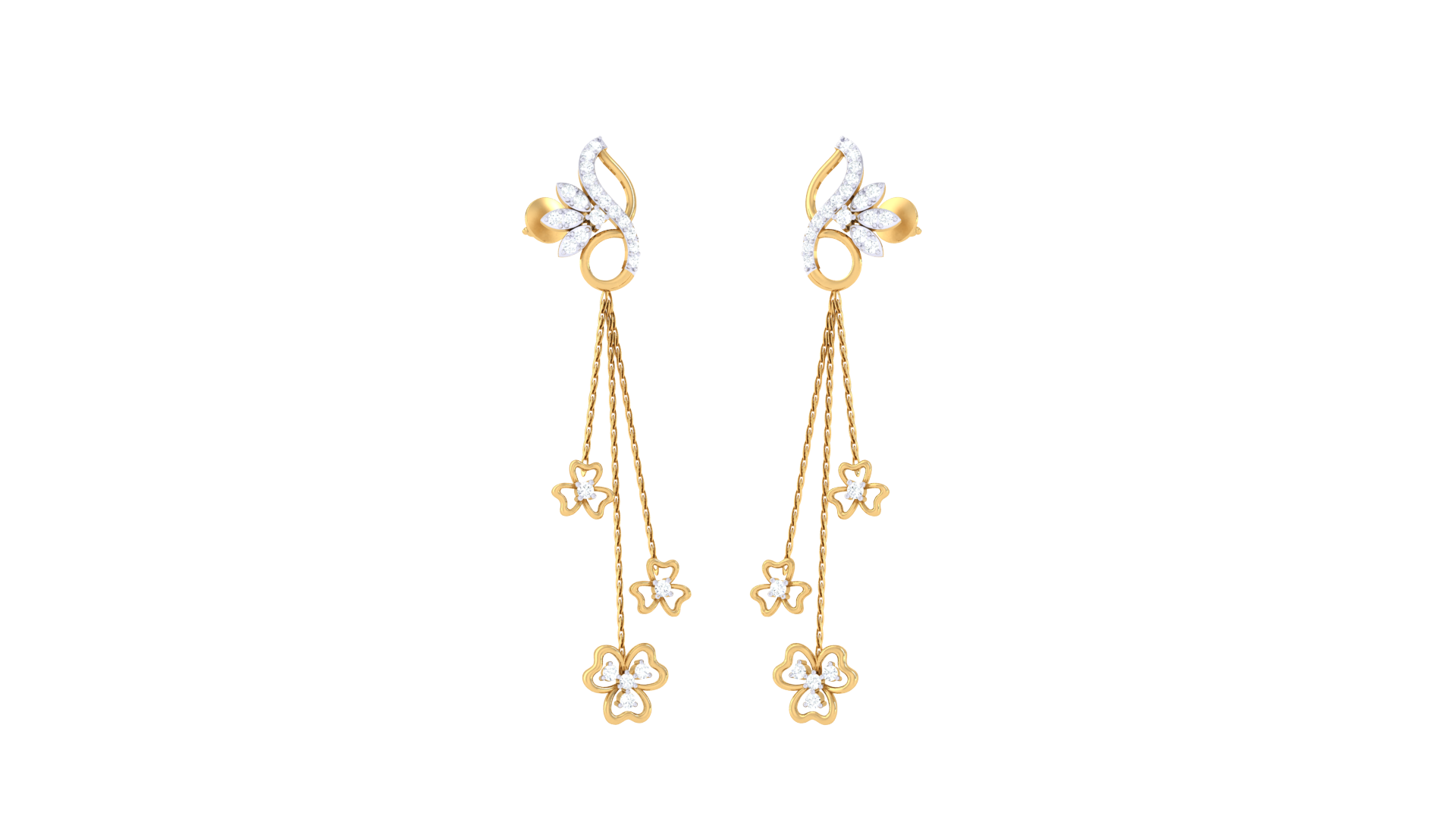 Gold Floral Chain Diamond Earrings