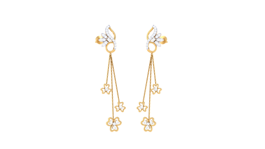 Gold Floral Chain Diamond Earrings