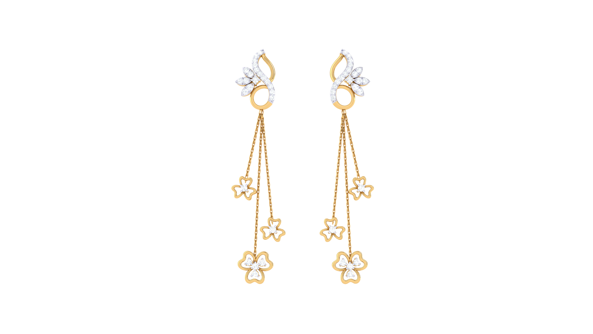 Gold Floral Chain Diamond Earrings