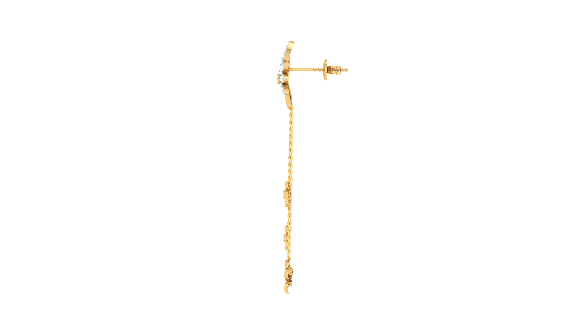 Gold Floral Chain Diamond Earrings
