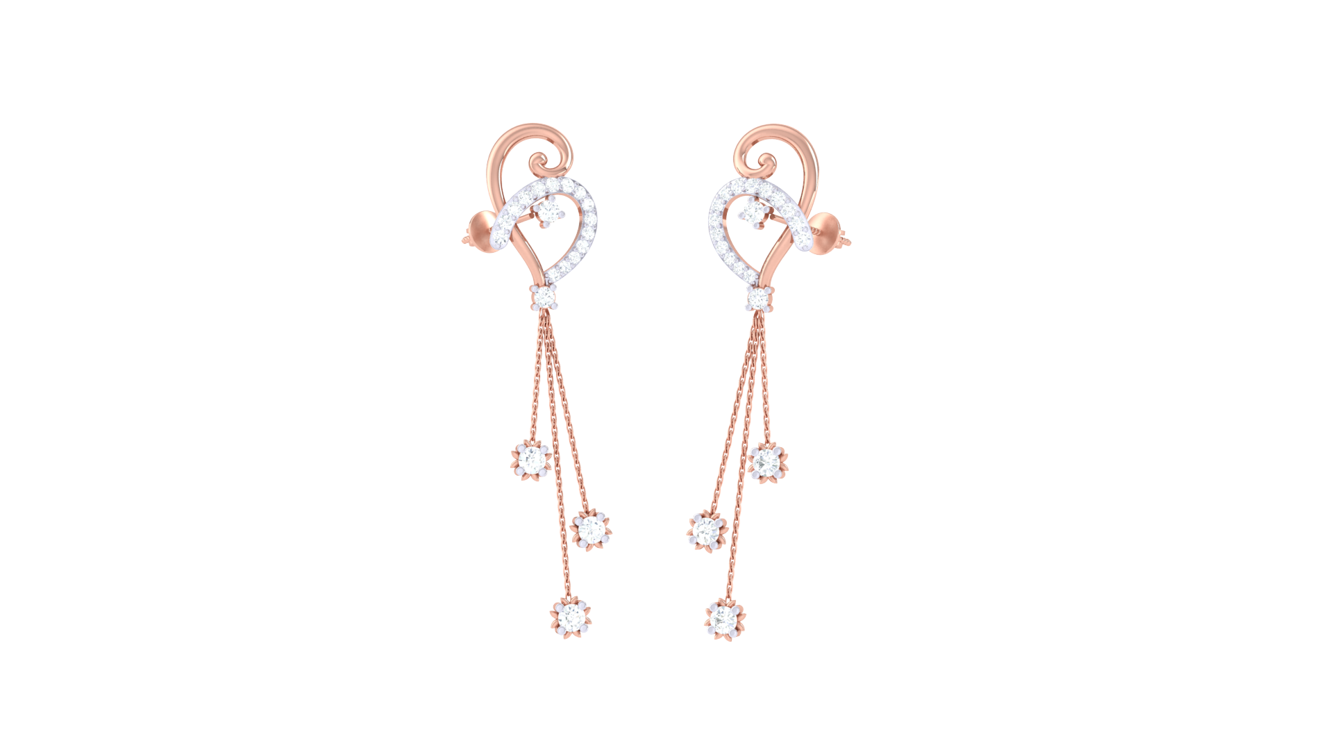 Heart Chain Flower Diamond Earrings