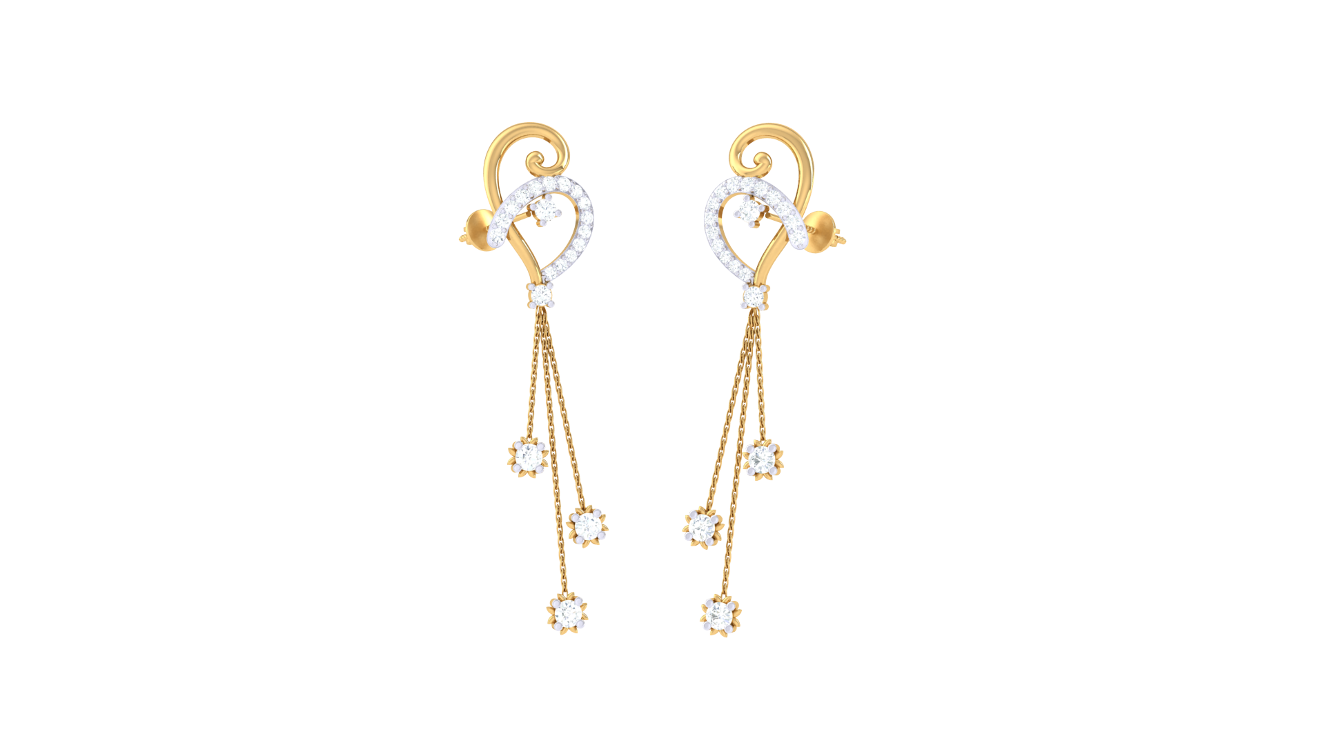 Heart Chain Flower Diamond Earrings