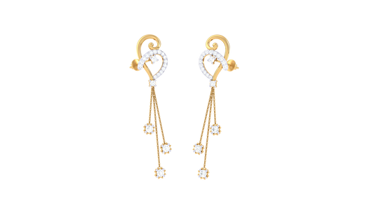 Heart Chain Flower Diamond Earrings