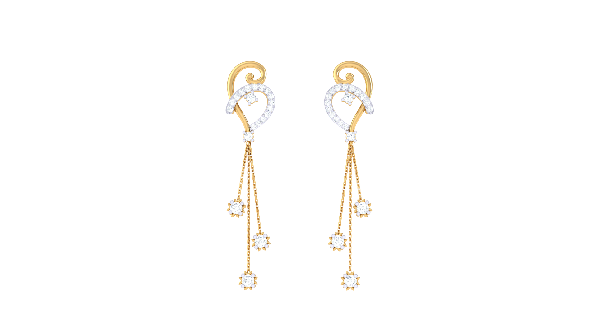 Heart Chain Flower Diamond Earrings