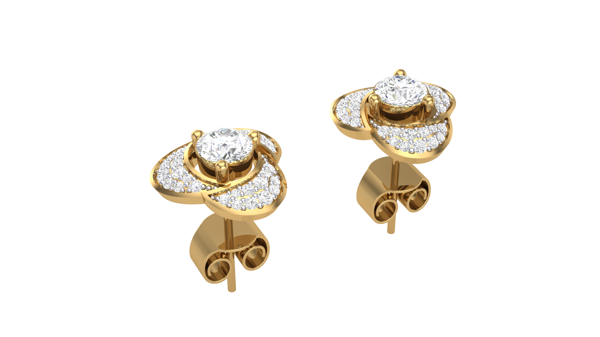 Three Petal Flower Diamond Earrings