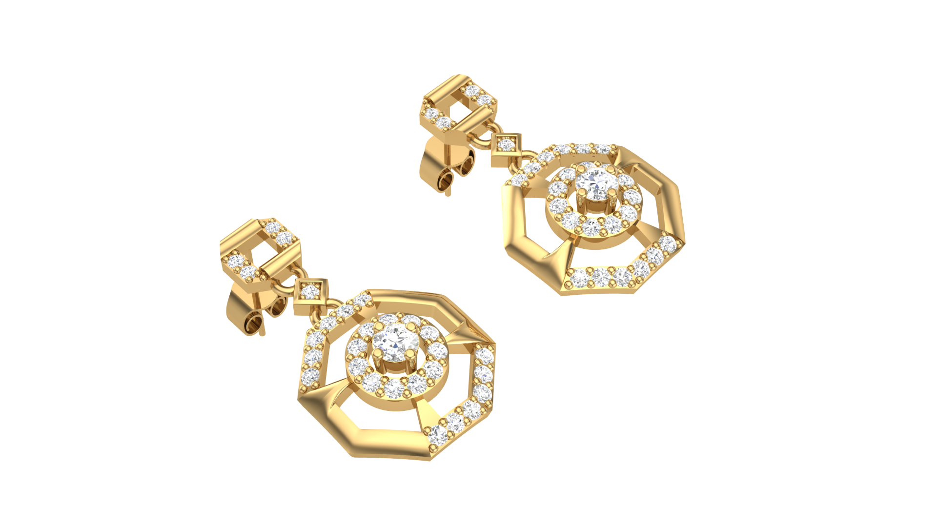 Octagonal Gold Sparkle Statement Earrings