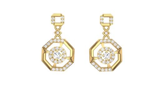 Octagonal Gold Sparkle Statement Earrings