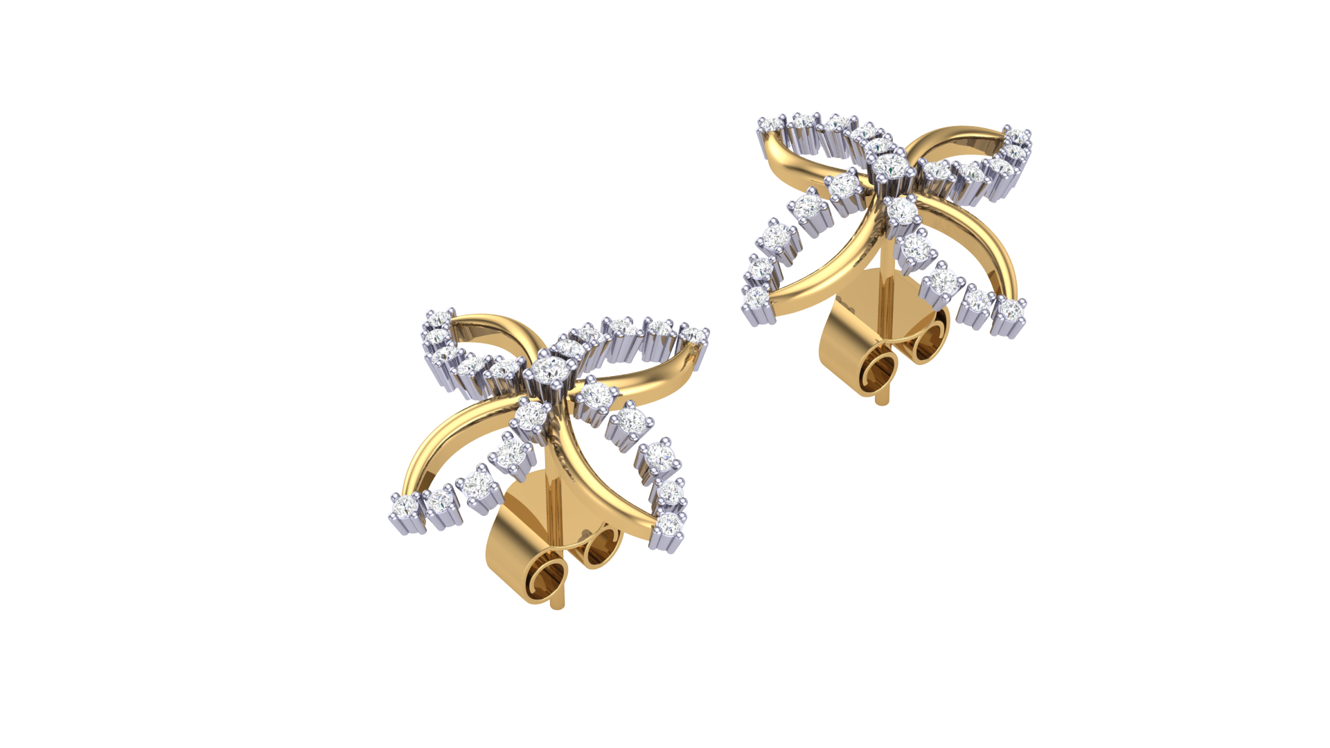 Four Petal Diamond Accent Earrings