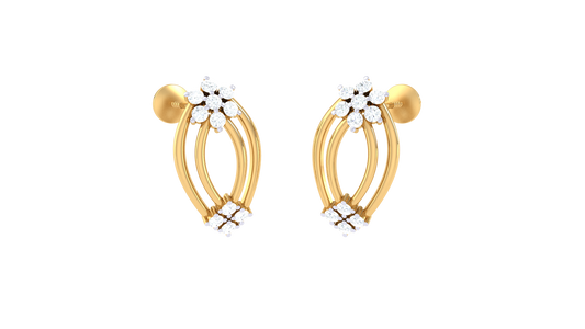 Stylish Gold Ball Diamond Earrings