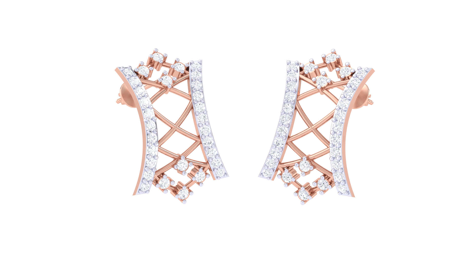 Curved Lattice Contrast Shine Earrings