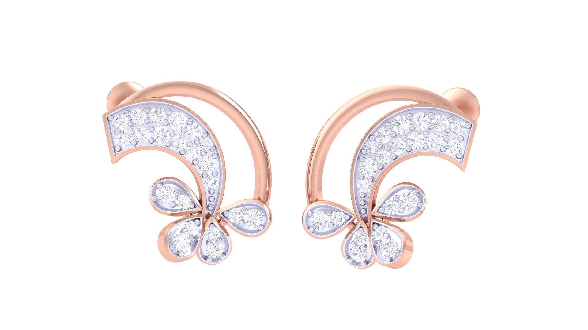 Curved Wave Floral Accent Earrings