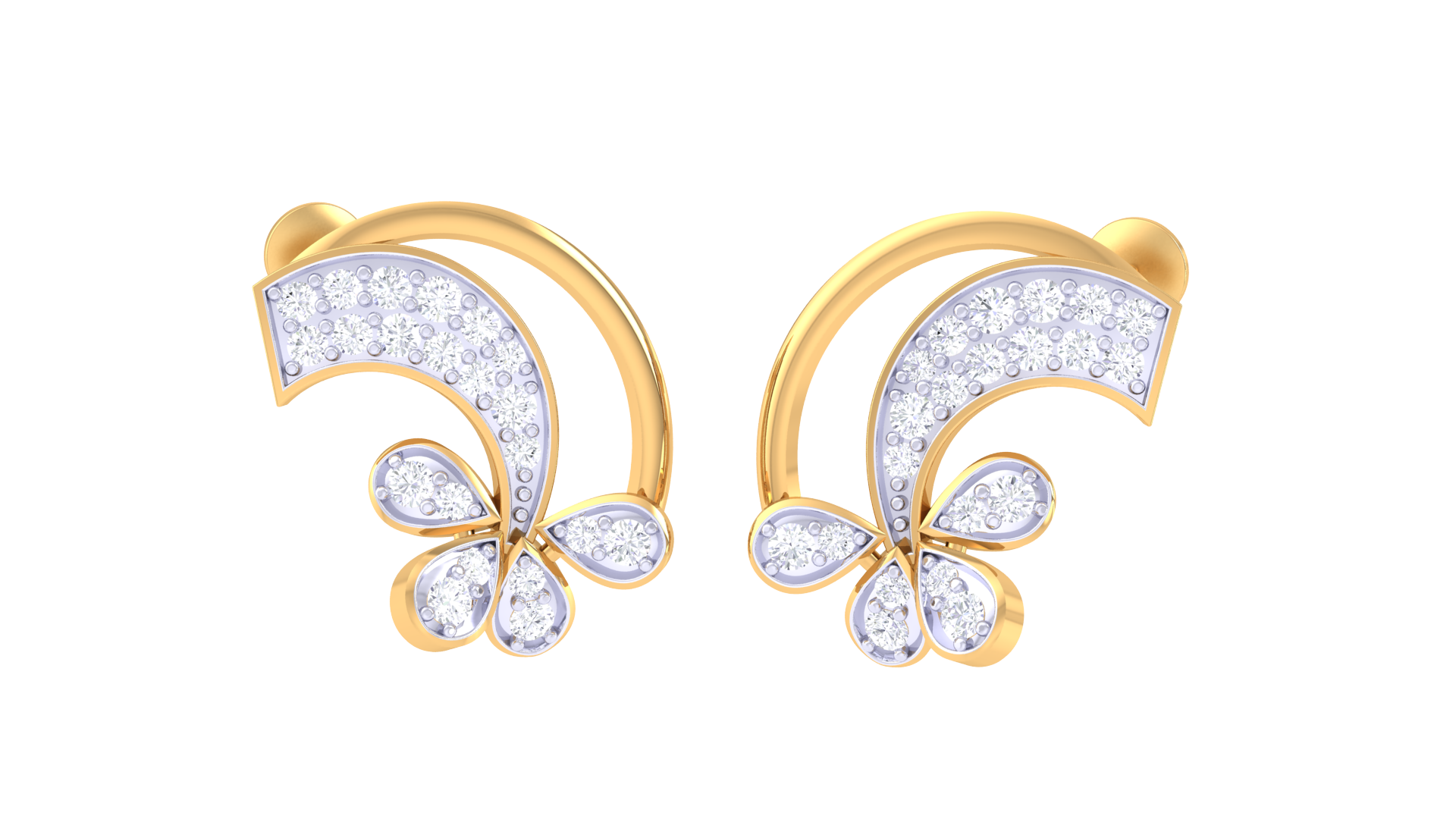Curved Wave Floral Accent Earrings