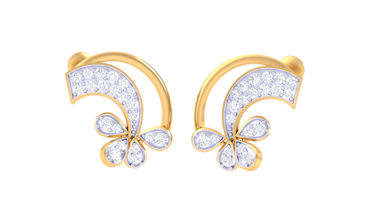 Curved Wave Floral Accent Earrings