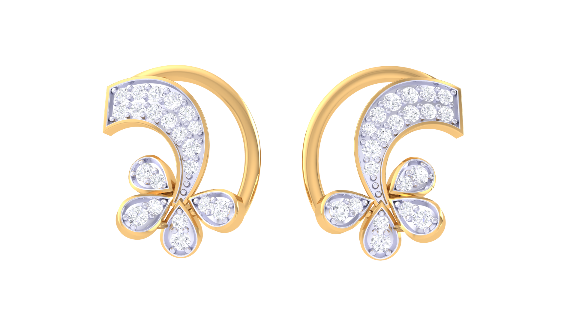 Curved Wave Floral Accent Earrings