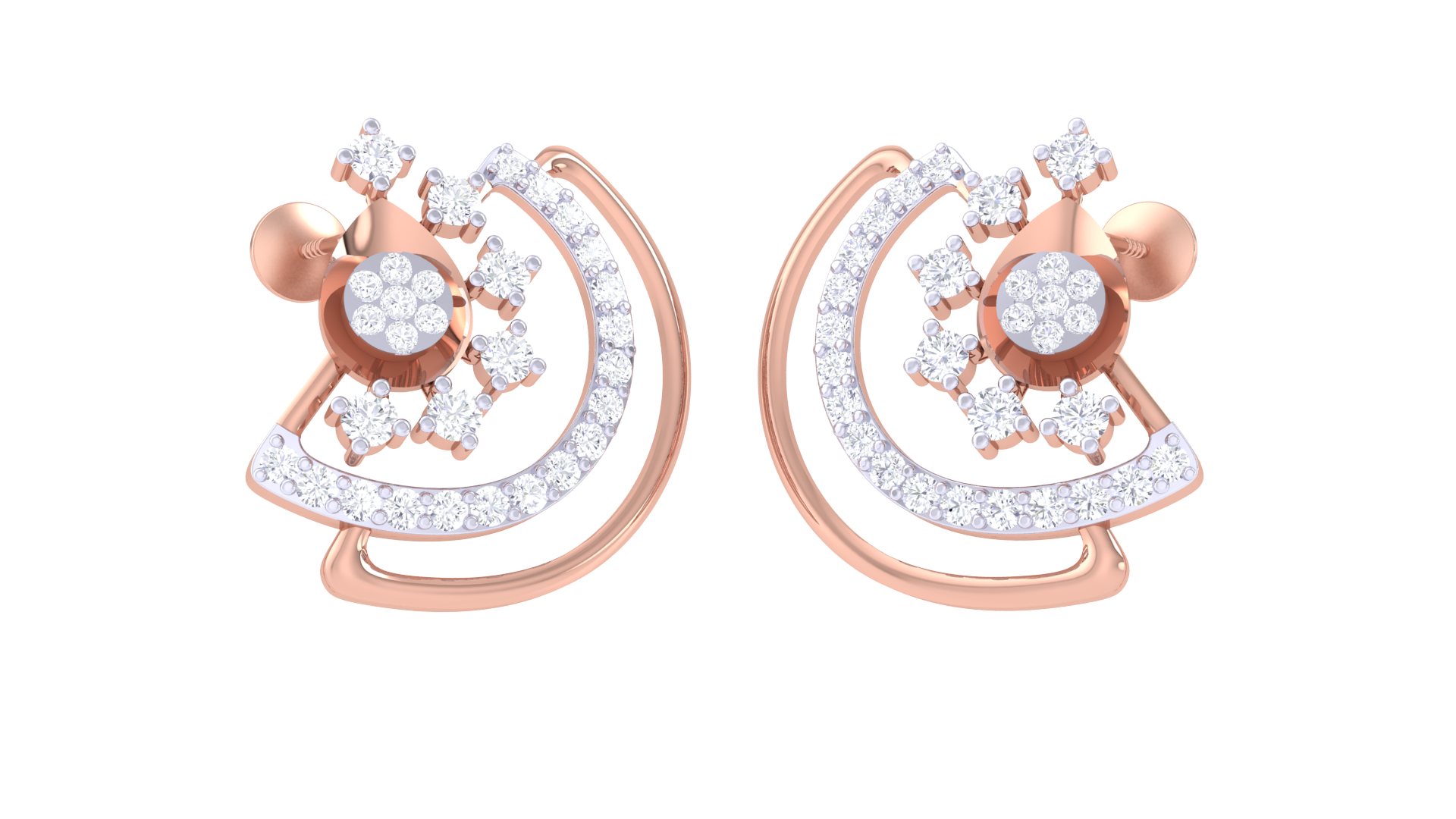 Swirling Wave Diamond Cluster Earrings