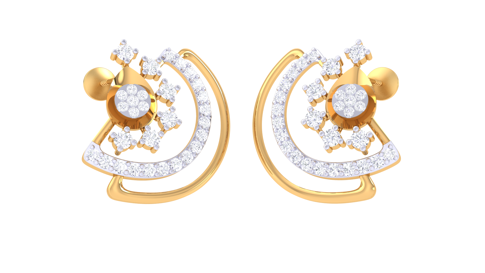 Swirling Wave Diamond Cluster Earrings